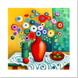 Cute Abstract Flowers in a Red Vase Still Life Painting Posters and Art